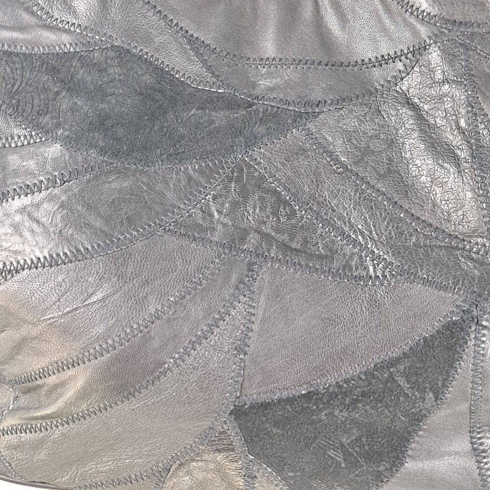 Genuine Black Leather Patchwork Double Handled Sh… - image 3